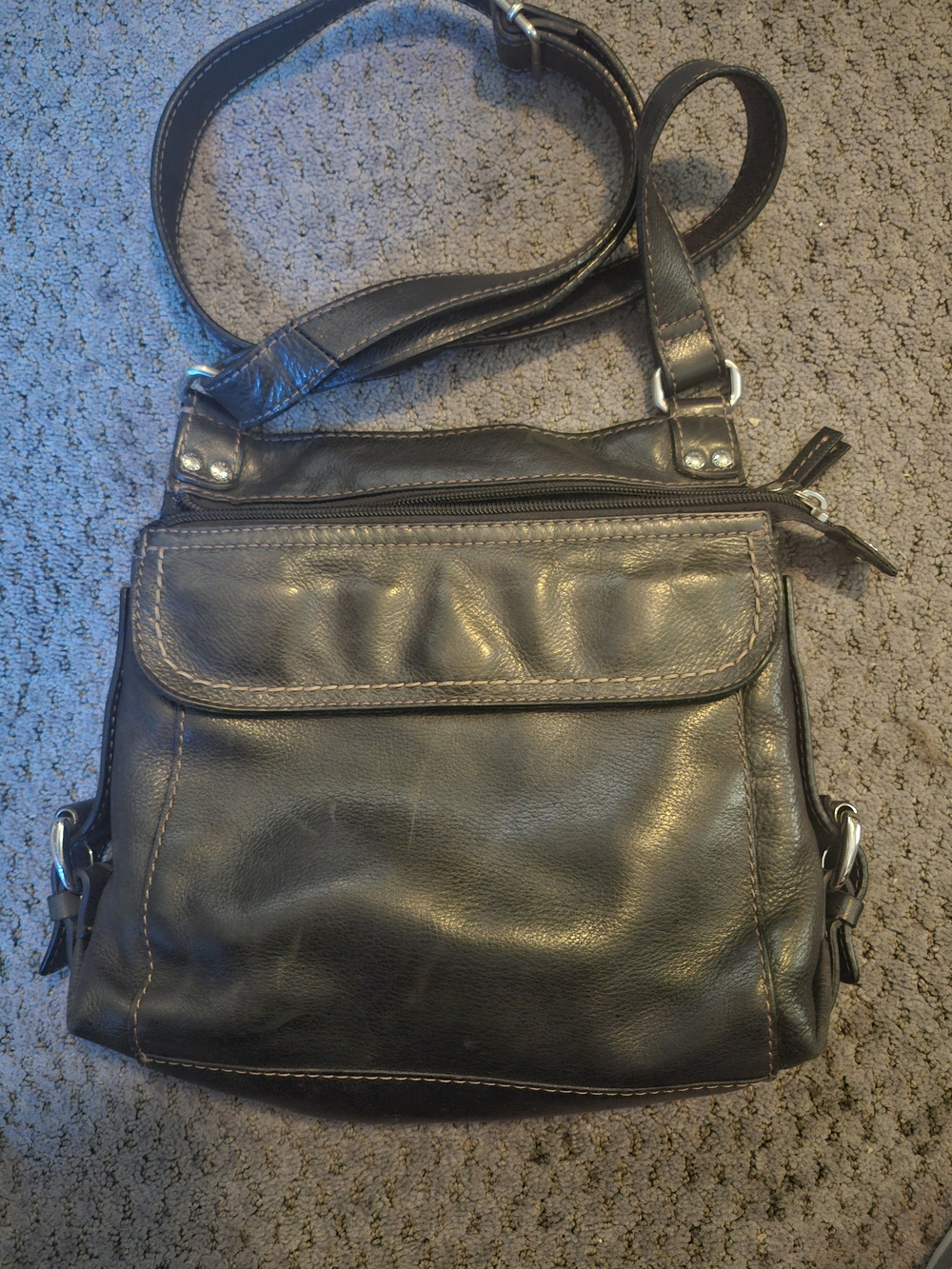 Leather Crossbody Bag - Black - Unbranded